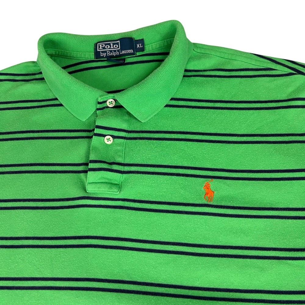 Vintage Polo Ralph Lauren Striped Polo Shirt Green Orange Pony XL Cotton Preppy